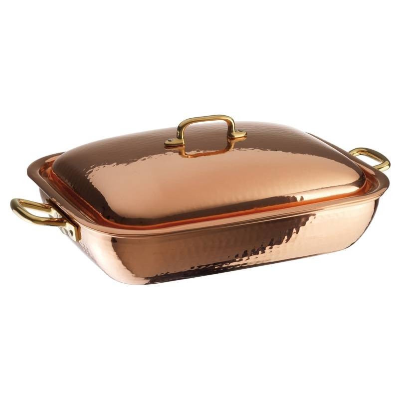 Copper rectangular gratin dish with handle 13.7x 10.6 x 2.7 35.5 x 27.9 x 7.6 cm Paderno