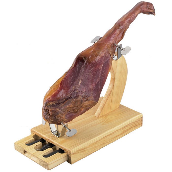 Classic wood ham-holder with drawer and knives - Ham holder - AZ boutique
