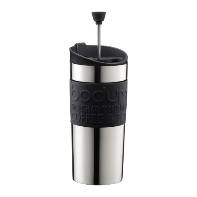 Insulated stainless steel travel mug double wall black 11.8oz